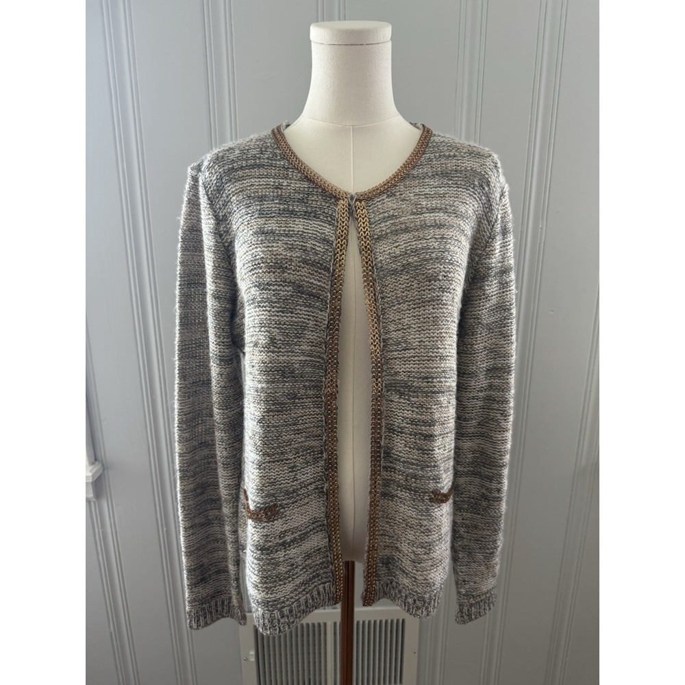 Womens Fabrik Long Sleeve Brown Cardigan with Gold Chain Embellishment Size L - Picture 2 of 8
